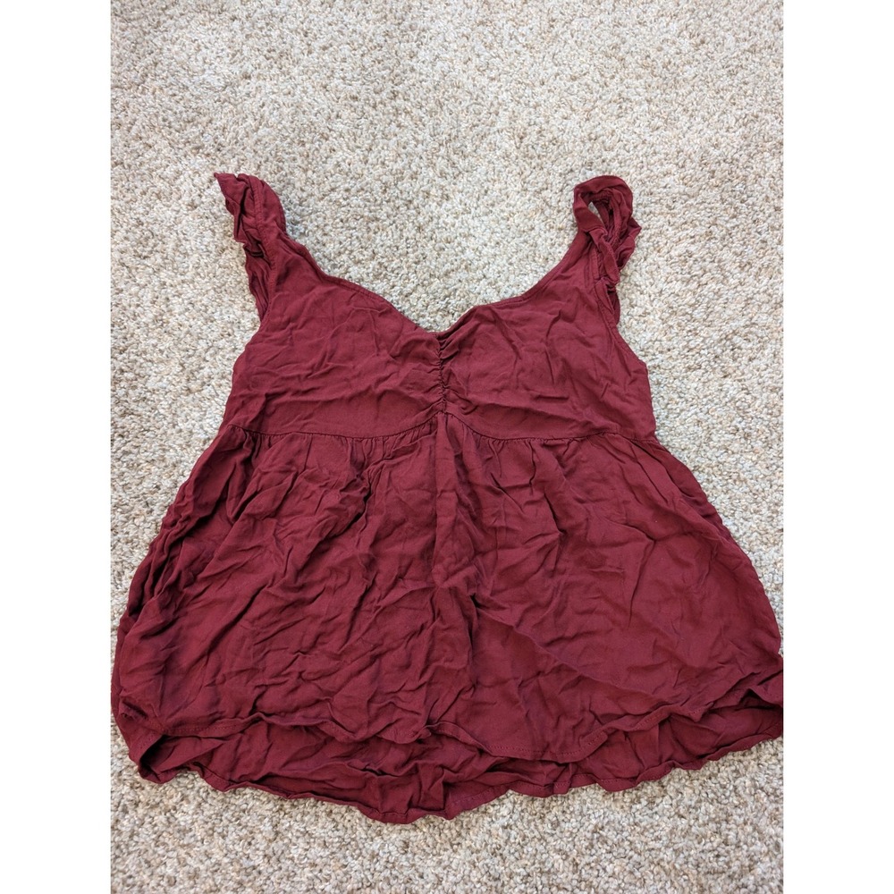 Brandy Melville Burgundy Ruffle Strap Lace Up Back Babydoll Tank Top New